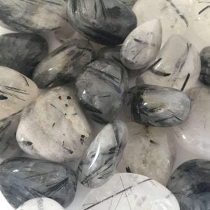 black tourmaline in quartz tumblestones