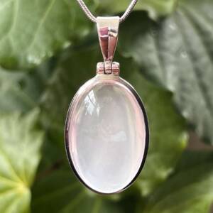 large cabochon rose quartz pendant solid silver