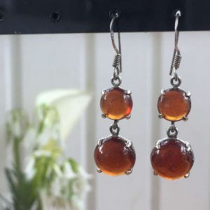 double garnet drop earrings set in solid silver