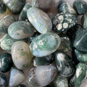 moss agate tumblestone blue green quartz crystal polished natural rock