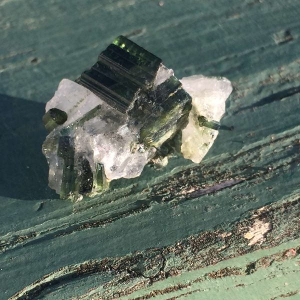 Green tourmaline in quartz