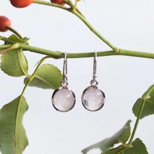 Rose quartz earrings, cabochon cut set in solid silver