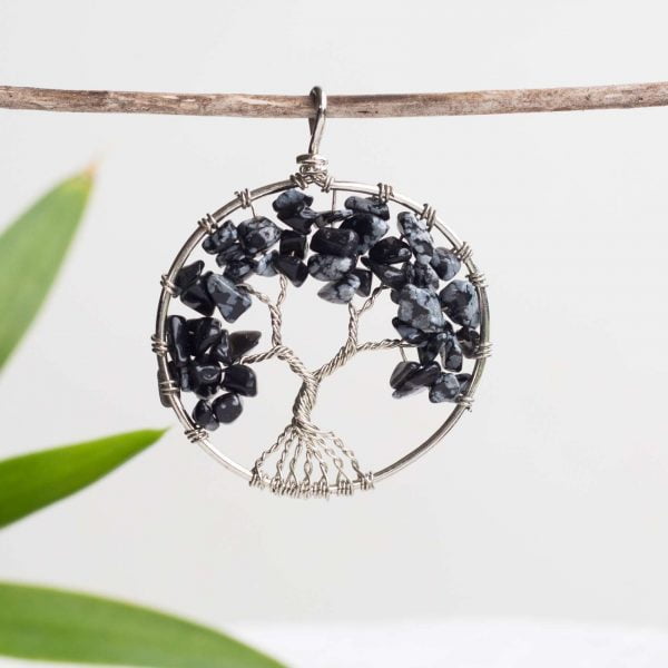 Snowflake obsidian tree of life pendant - Image 2