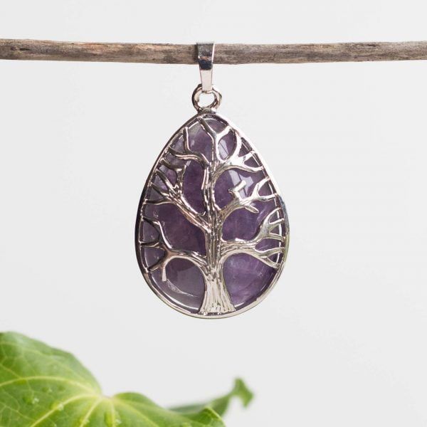 Chevron amethyst tree of life pendant