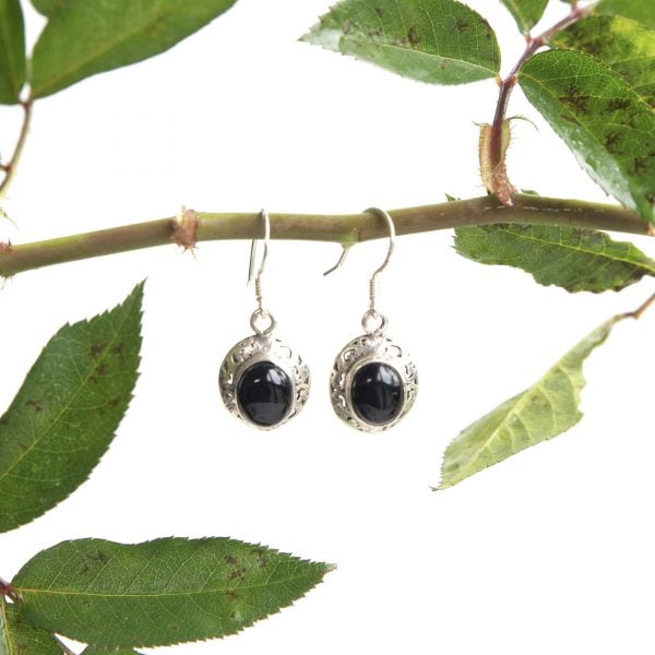 black chalcedony earrings indian silver