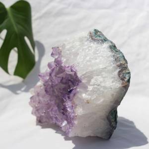 amethyst cluster with purple tips to the white dominant crystals