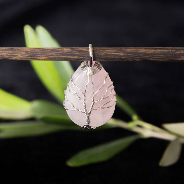 Rose quartz tree of life pendant