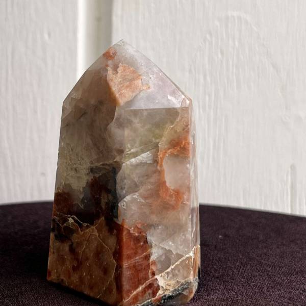 Black tourmaline and peach moonstone in quartz tower - Image 3