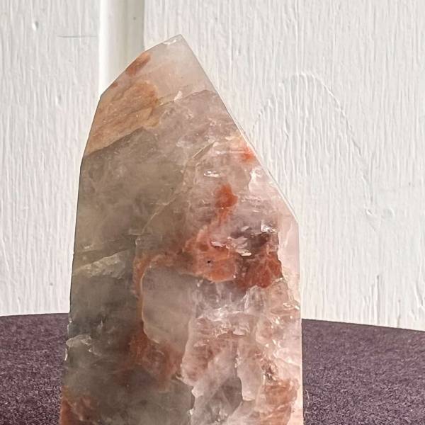 Black tourmaline and peach moonstone in quartz tower - Image 6