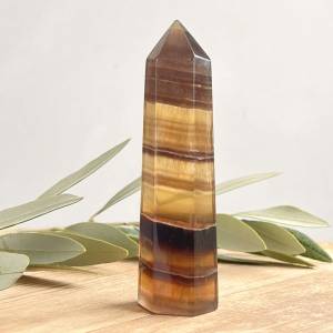 Golden fluorite tower six sided point