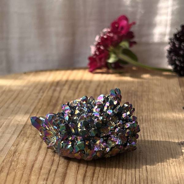 Rainbow aura quartz cluster