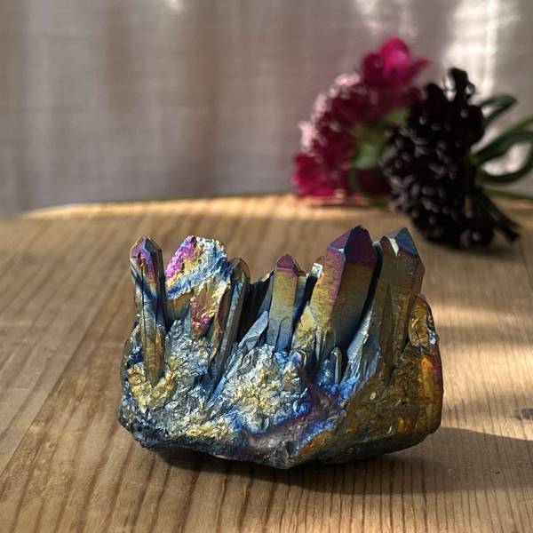 Rainbow aura quartz cluster