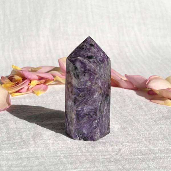 Charoite six sided tower