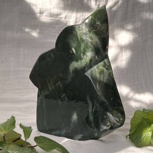 jade freeform polished dark green jade, natural shape