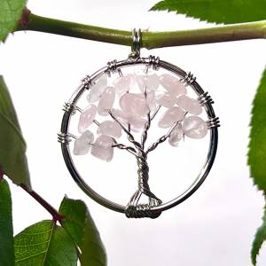 Rose quartz tree of life pendant pink crystal white metal online crystal shop NZ