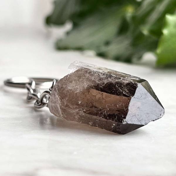 Smokey quartz point keyring