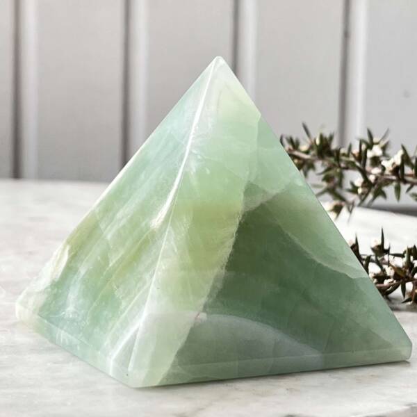 Pistachio calcite pyramid