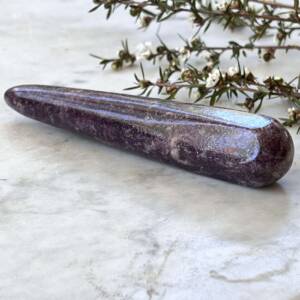 Lepidolite massage wand, purple, sparkly, smooth polished, faceted