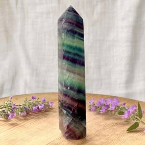 fluorite tower, bands of natural purple and green crystal