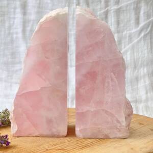 rose quartz bookends, pert polished, part natural form