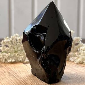 part polished natural black obsidian