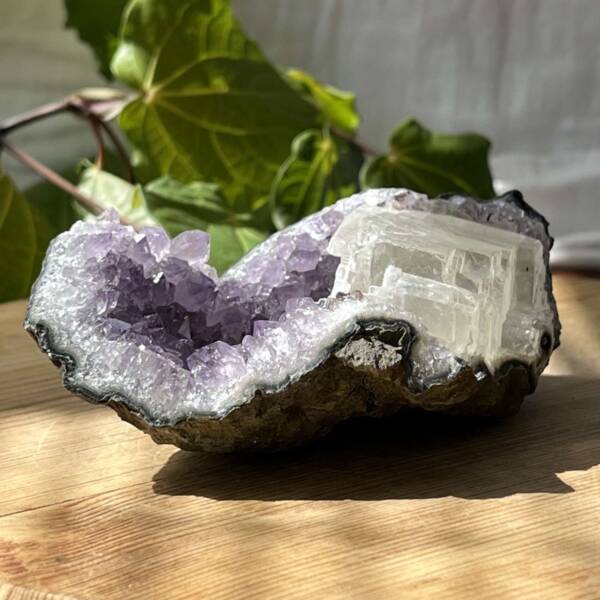 amethyst cluster with calcite