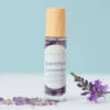 amethyst and lavender positive affirmation oil, glass bottle, crystal roller ball, full of small polished amethyst, essential oil and sweet almond oil