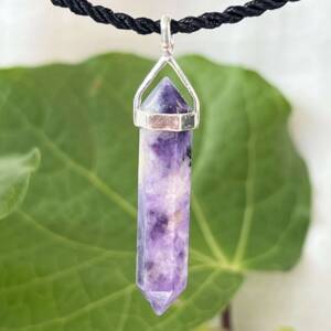 lepidolite pendant with six sides double terminated and set in silver