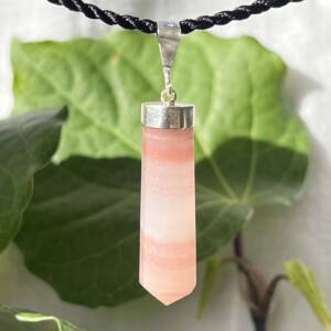 pink banded calcite pendant set in silver