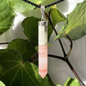 pink and green banded calcite pendant set in silver