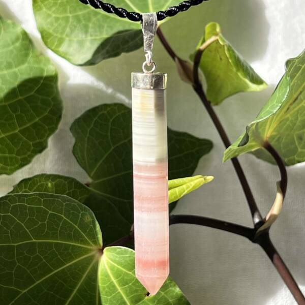 pink and green banded calcite pendant