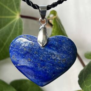 heart shaped lapis lazuli pendant with visible iron pyrite white metal clasp