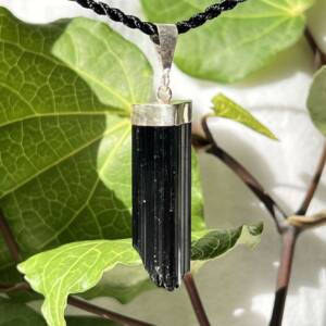 silver set black tourmaline pendant