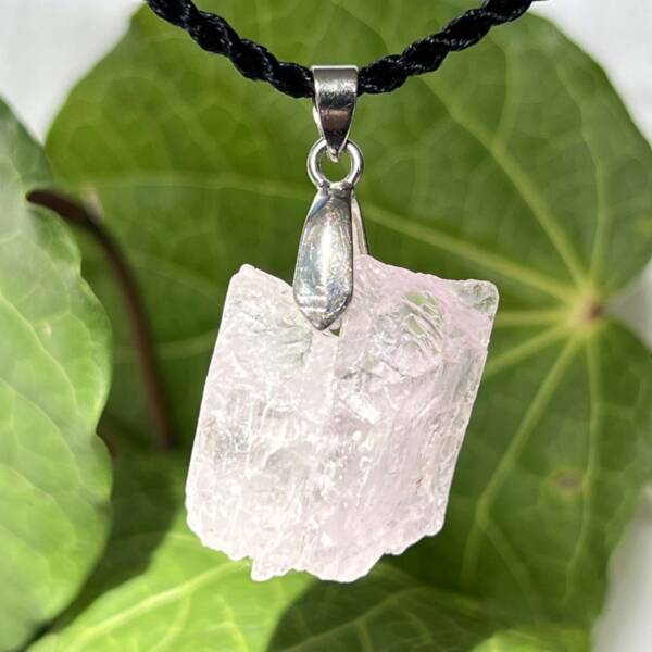 natural kunzite pendant set in white metal clasp and link for chain or cord
