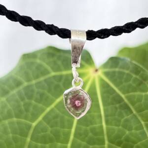 a simple slice of natural watermelon tourmaline pendant set in silver