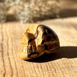 picture jasper skull carved with eye sockets and teeth