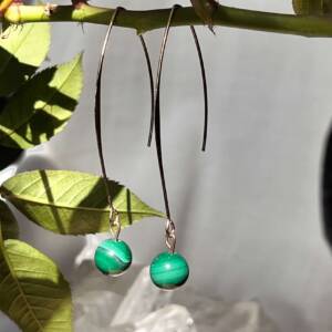 malachite earrings on a copper wire hook