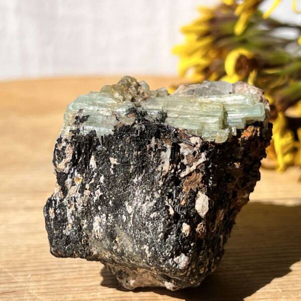 natural green emerald with black tourmaline