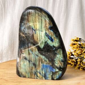 labradorite freeform with flashes of blue, gold, orange and green