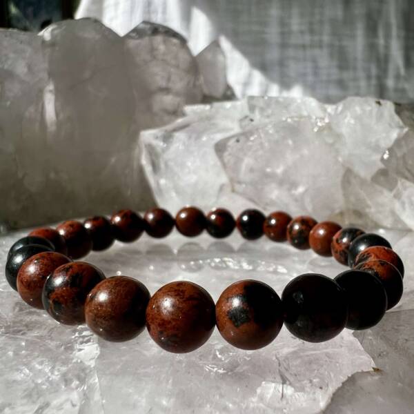 mahogany obsidian bracelet made with 8 mm brown and black volcanic silica rich beads