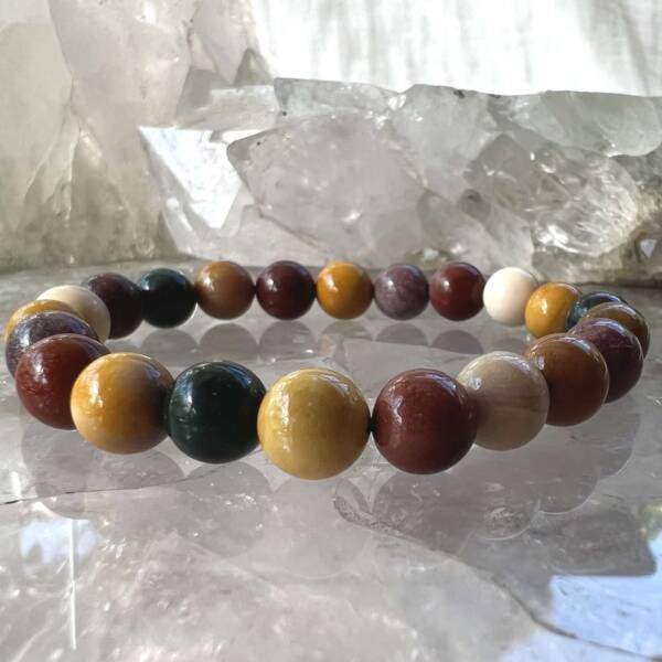 mookaite jasper bracelet of 8 mm beads in rich earthy tones typical of the River Mooka site of this crystal