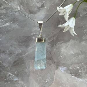 aquamarine pendant set in silver natural blue crystal gemstone