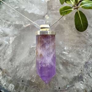 amethyst pendant set in silver, six sided, citrine included crystal necklace ametrine pendant