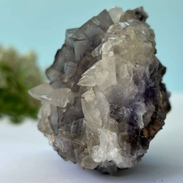 natural fluorite with dog tooth calcite crystal mineral specimen