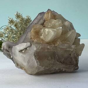 natural purple fluorite with dog tooth calcite crystal specimen
