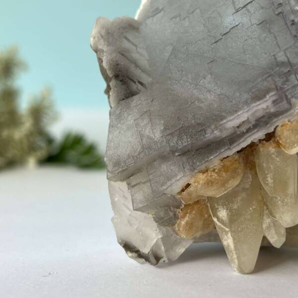 natural purple fluorite with dog tooth calcite