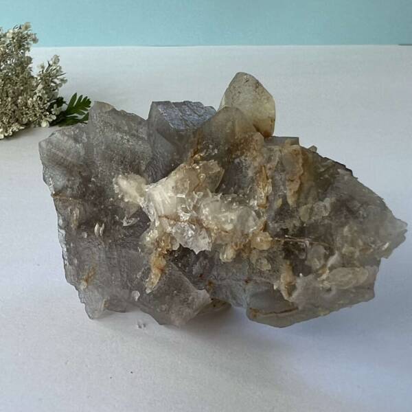 natural purple fluorite with dog tooth calcite