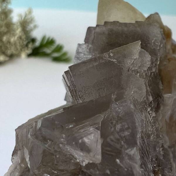 natural purple fluorite with dog tooth calcite