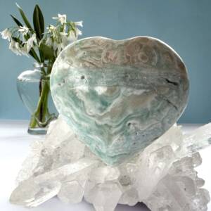 Caribbean calcite heart aqua blue aragonite with sandy brown calcite