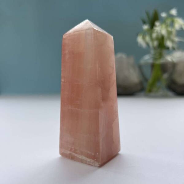 rose calcite obelisk